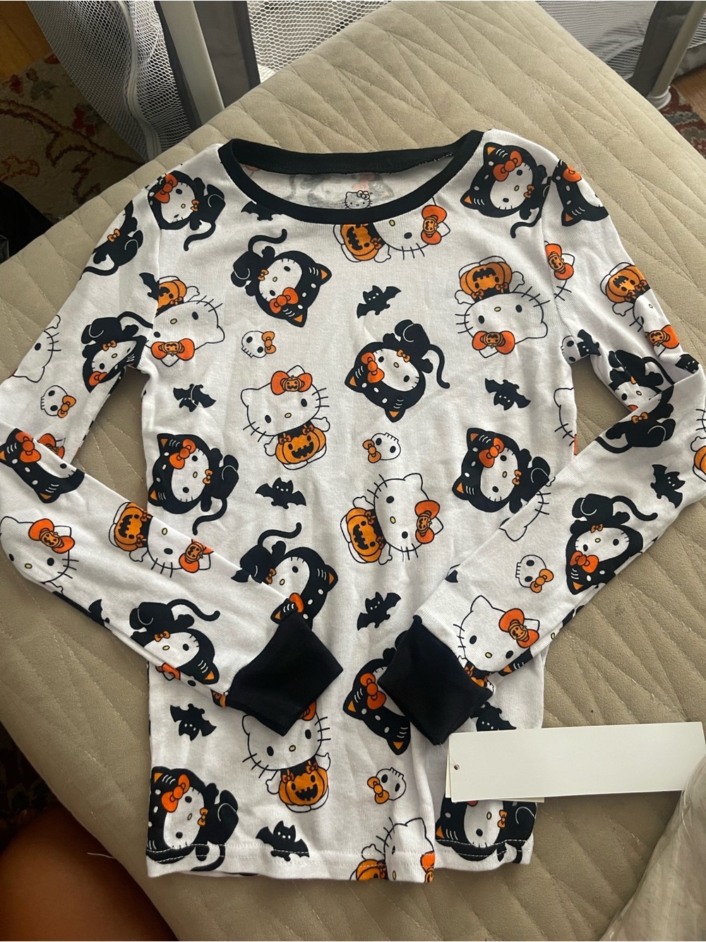 Hello Kitty Kids Halloween Pajama Top - White, Black & Orange